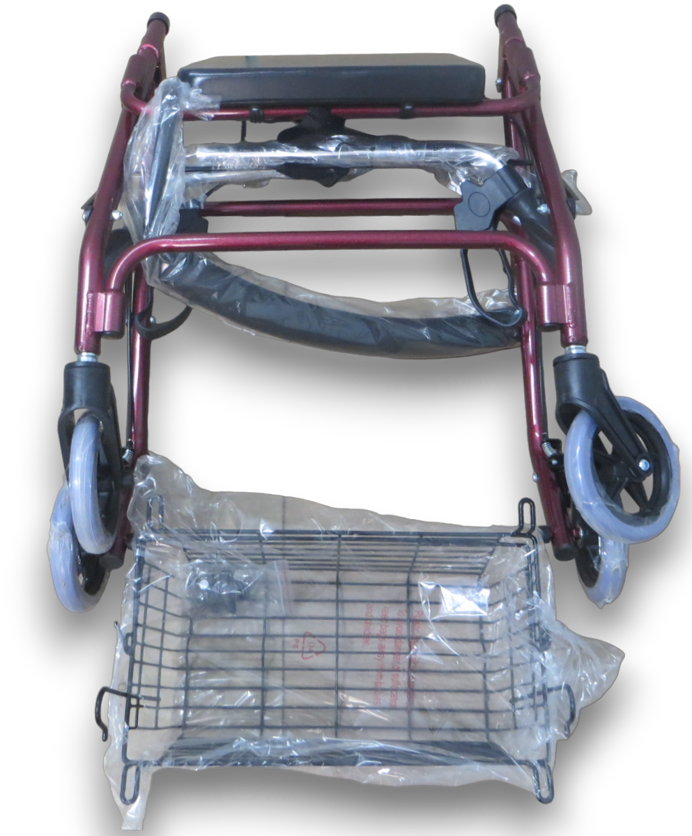 ANDADERA ESPECIAL DE CUATRO RUEDAS FRENOS Y ASIENTO / ROLLATOR.