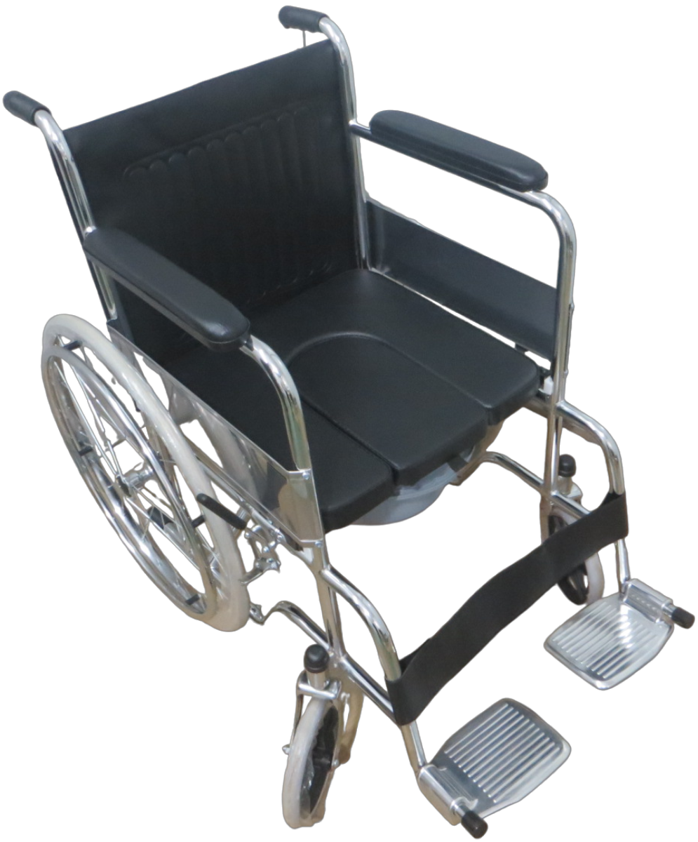 SILLA DE RUEDAS DOBLE FUNCIÓN PLEGABLE CON INODORO EXTRAÍBLE.
