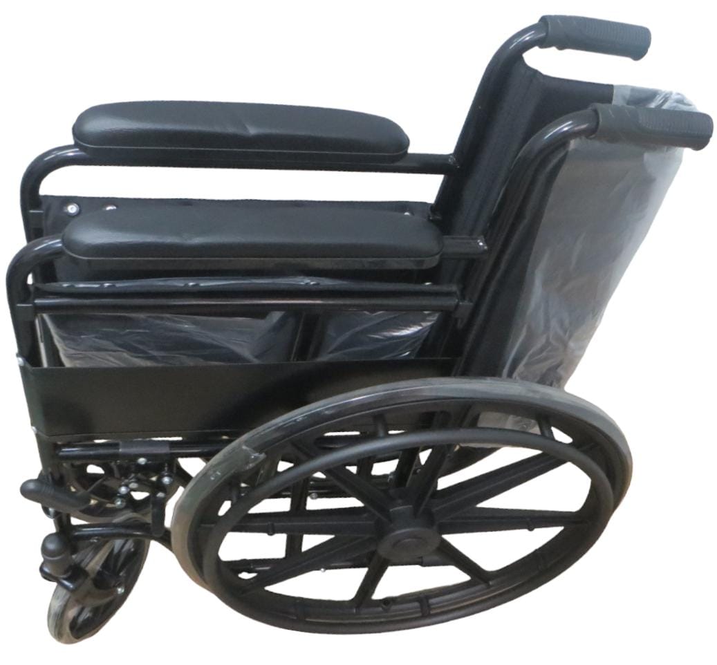 SILLA DE RUEDAS RIN ESTRELLA NEGRA ORTOPÉDICA ELEVACIÓN DE APOYA PIERNAS DESMONTABLES.