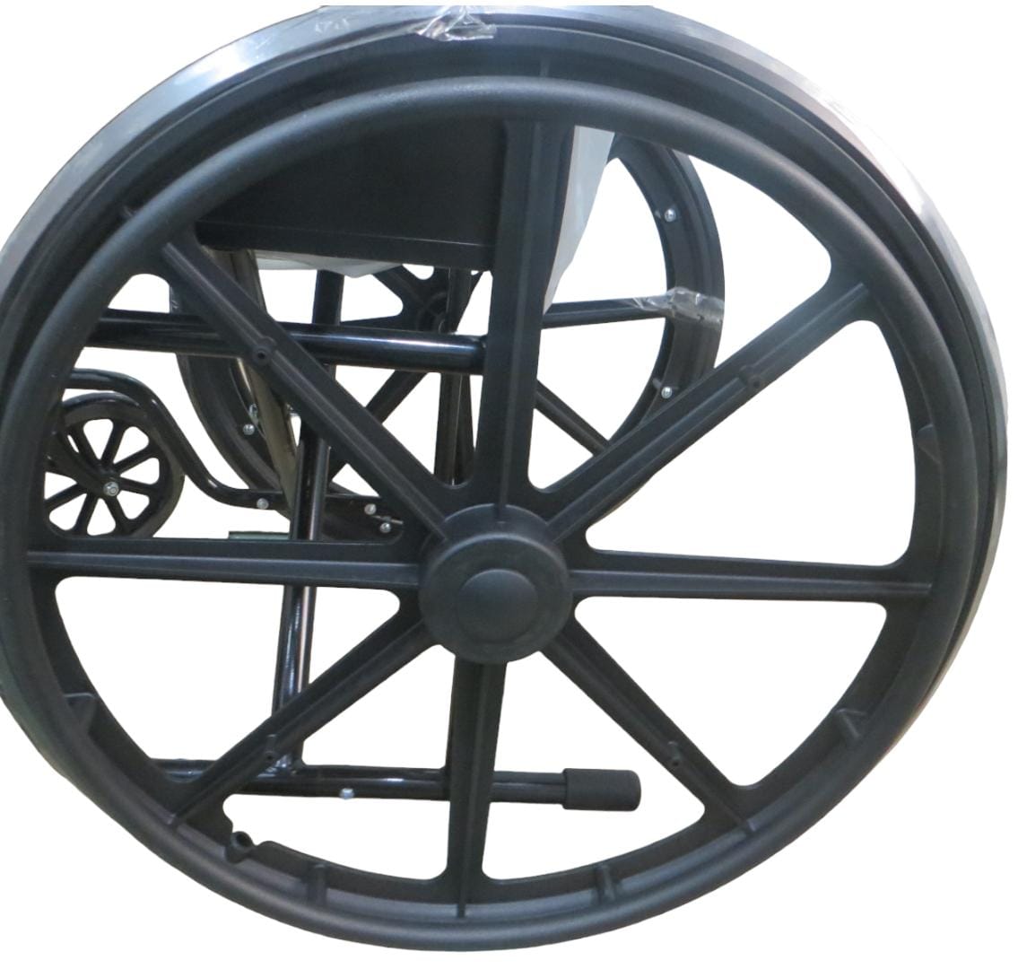 SILLA DE RUEDAS RIN ESTRELLA NEGRA ORTOPÉDICA ELEVACIÓN DE APOYA PIERNAS DESMONTABLES.