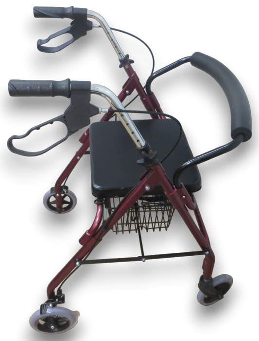 ANDADERA ESPECIAL DE CUATRO RUEDAS FRENOS Y ASIENTO / ROLLATOR.