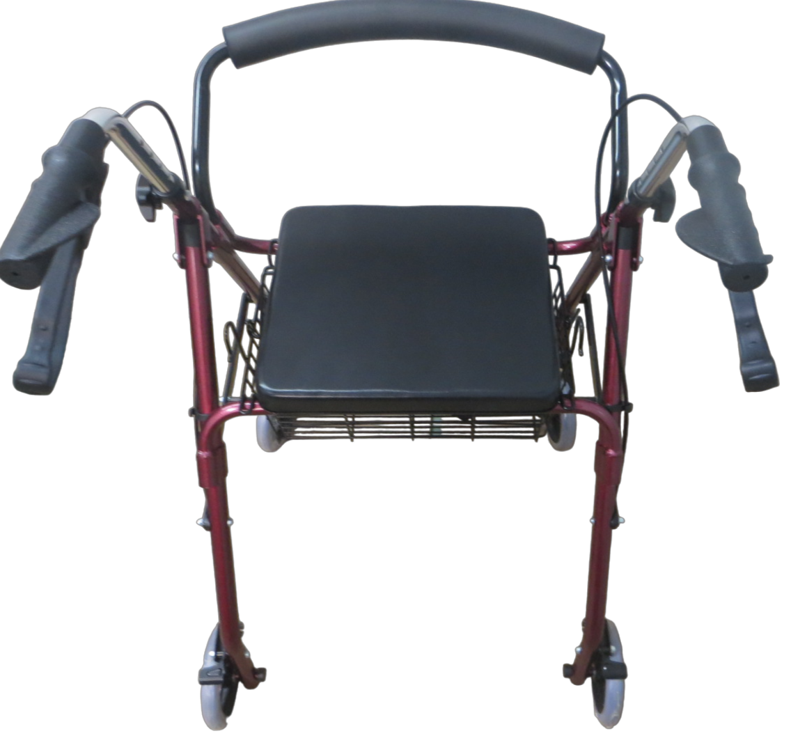 ANDADERA ESPECIAL DE CUATRO RUEDAS FRENOS Y ASIENTO / ROLLATOR.