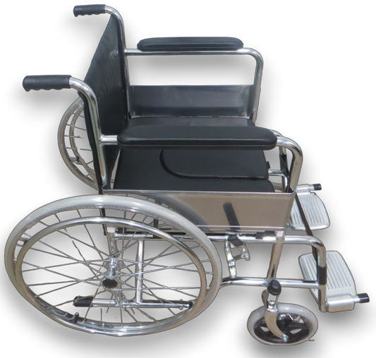 SILLA DE RUEDAS DOBLE FUNCIÓN PLEGABLE CON INODORO EXTRAÍBLE.